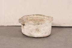 19th C. Spanish Carved-Stone Vessel, Round with Handles & Drain-Hole