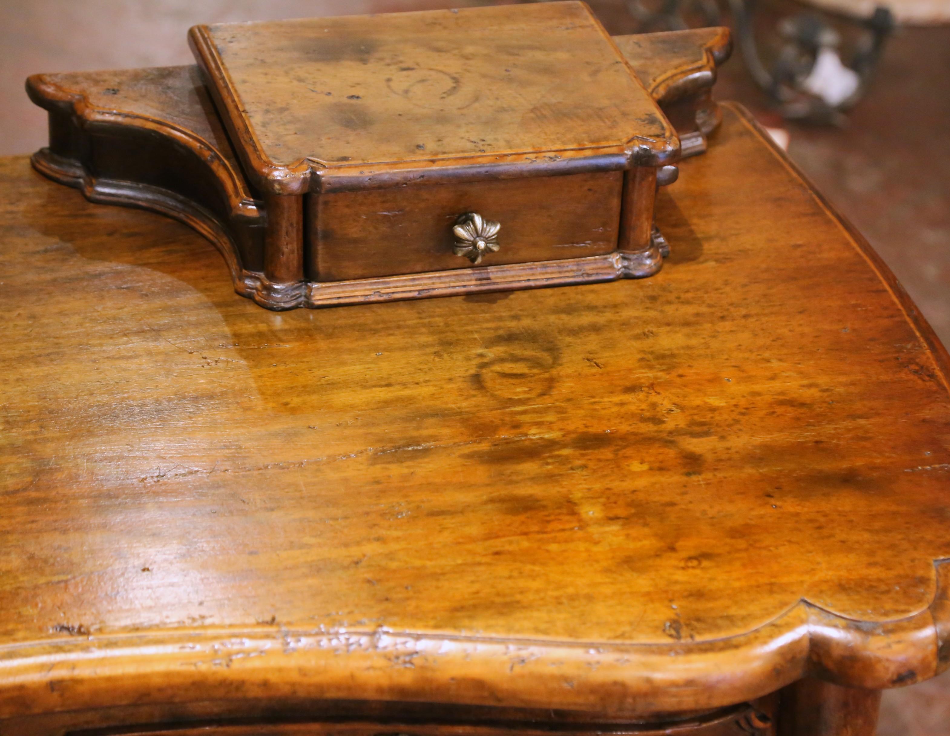 19th C. Spanish Carved Walnut Serpentine Desk with Four Drawers on Trestle Base For Sale 6