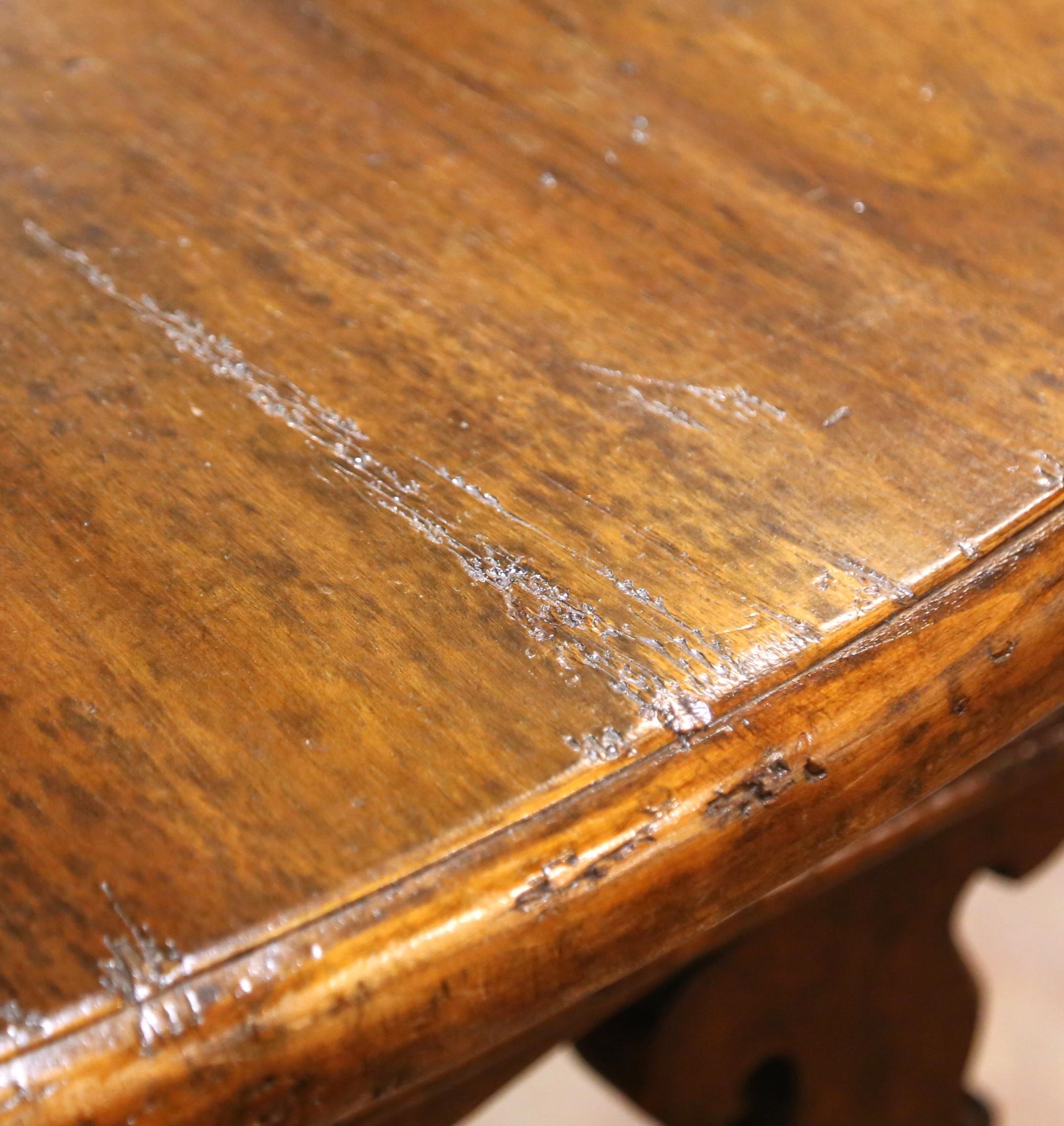 19th C. Spanish Carved Walnut Serpentine Desk with Four Drawers on Trestle Base For Sale 7