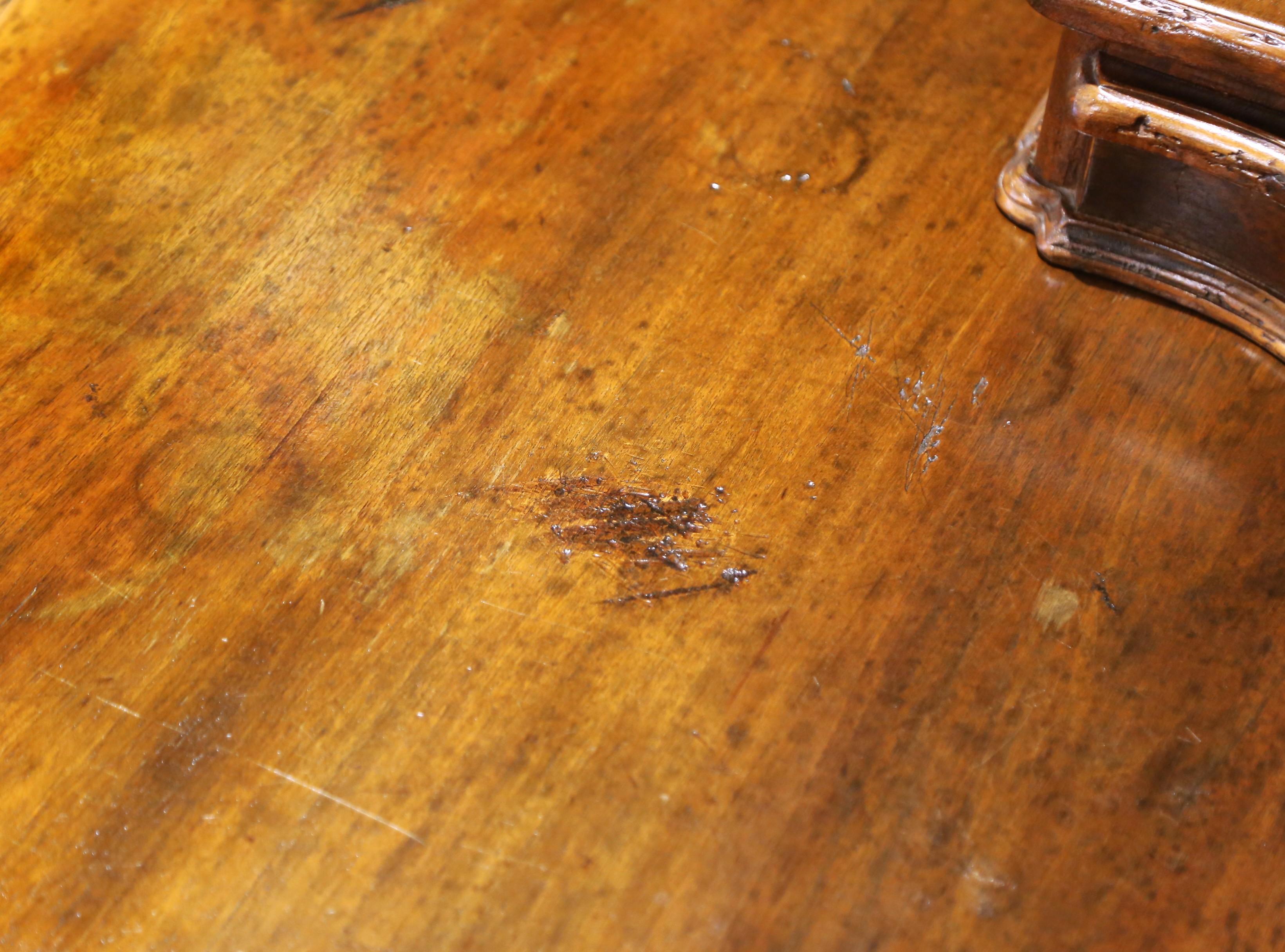 19th C. Spanish Carved Walnut Serpentine Desk with Four Drawers on Trestle Base For Sale 8