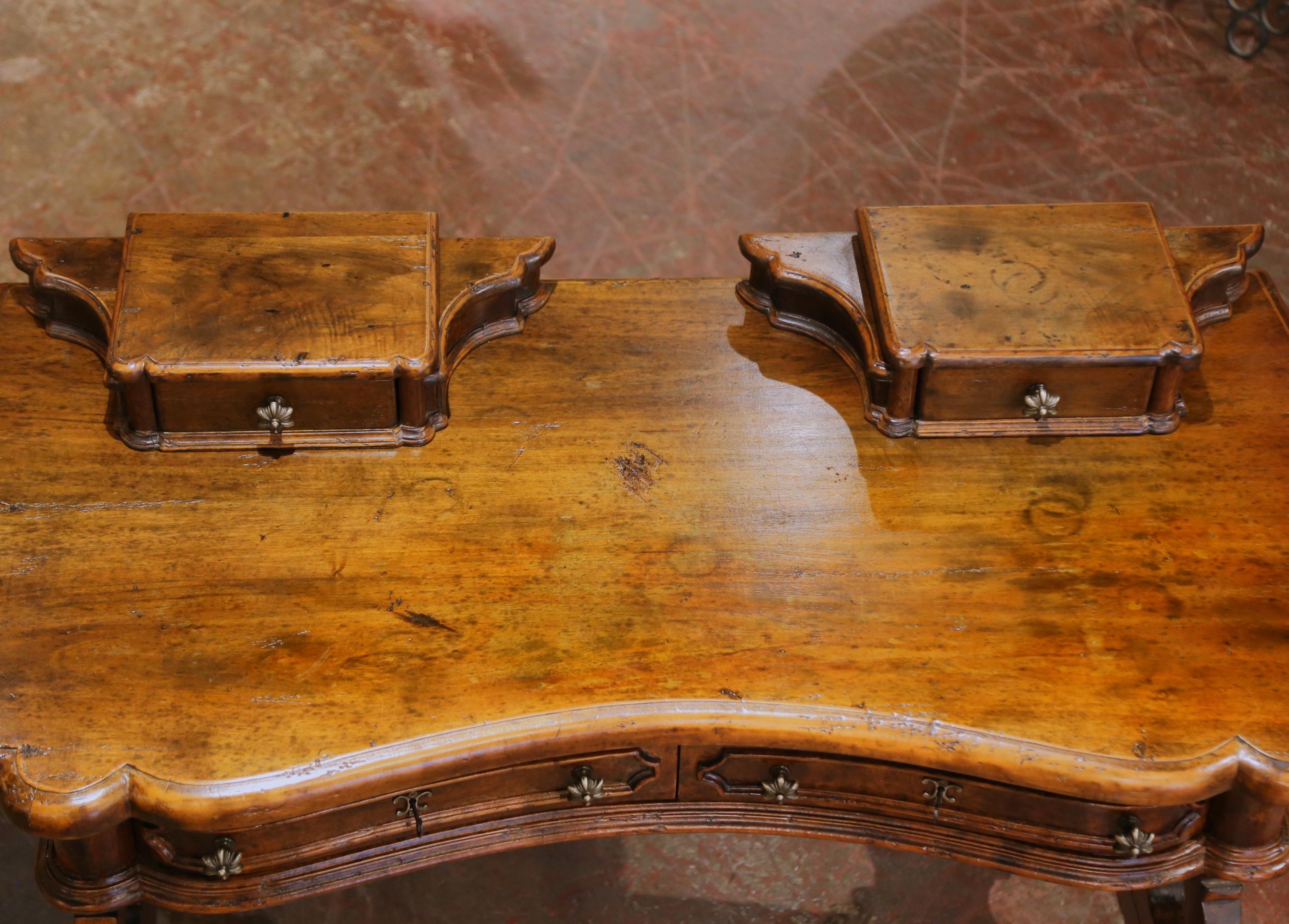 Louis XIII 19th C. Spanish Carved Walnut Serpentine Desk with Four Drawers on Trestle Base For Sale