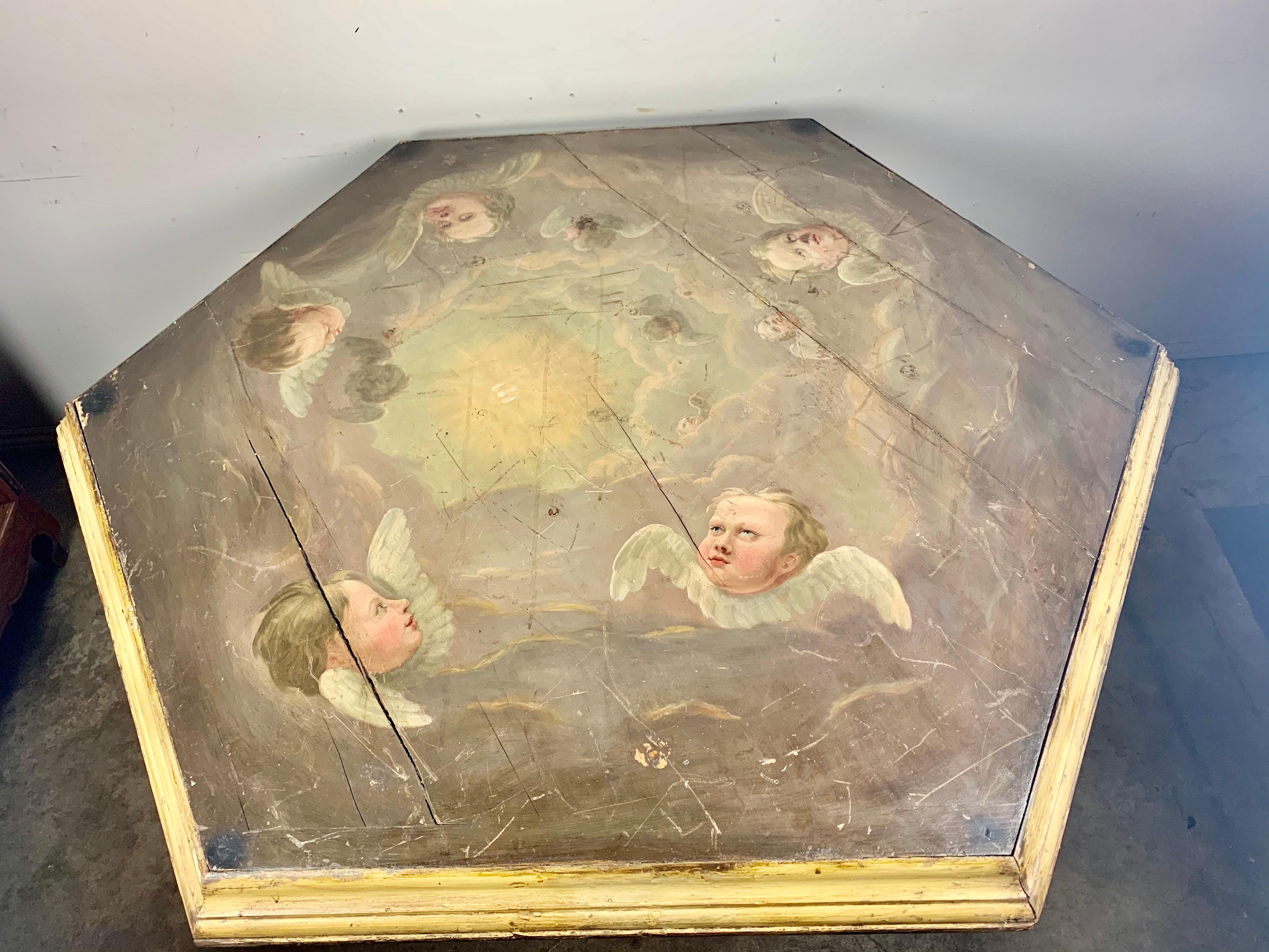 Spanish Colonial 19th Century Spanish Center Table with Painted Cherubs For Sale