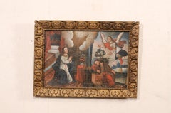 19th C. Spanish Colonial Religious Painting w/ Ornate Giltwood Frame