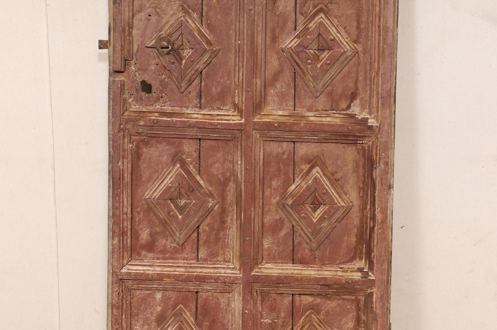 19th C. Spanish Eight-Panel Wood Door with Diamond Motiif & its Original Paint In Good Condition For Sale In Atlanta, GA