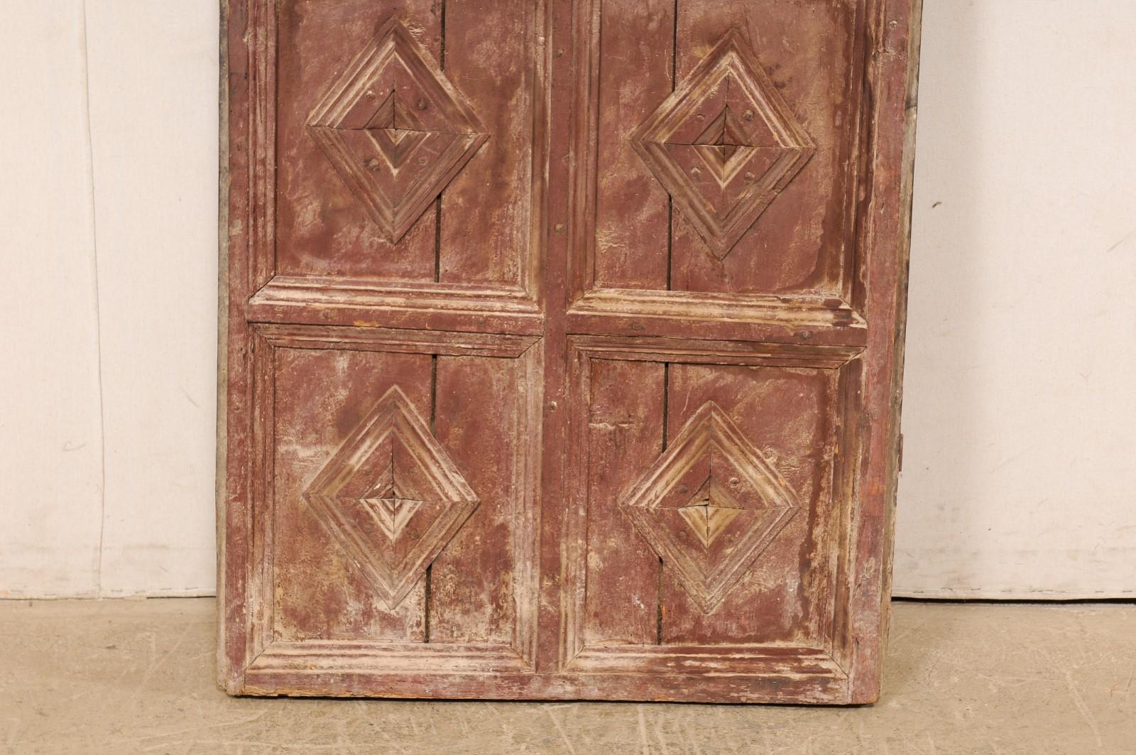 19th Century 19th C. Spanish Eight-Panel Wood Door with Diamond Motiif & its Original Paint For Sale