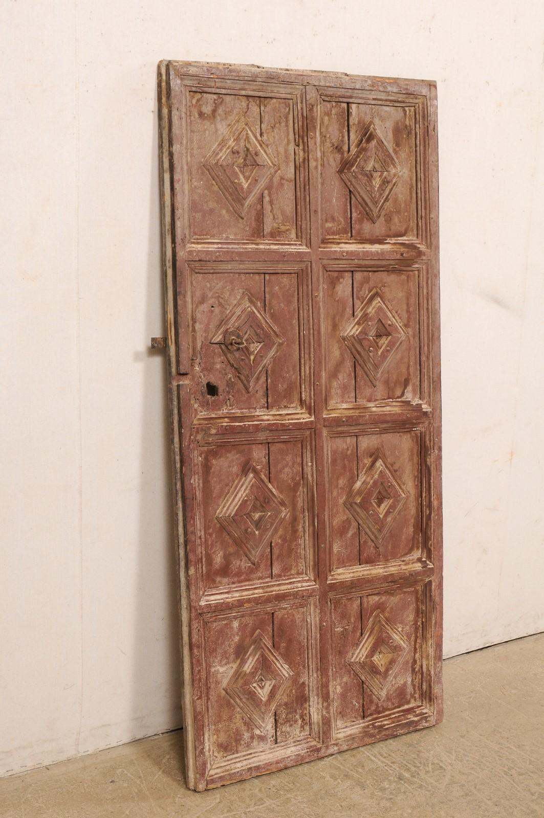 19th C. Spanish Eight-Panel Wood Door with Diamond Motiif & its Original Paint For Sale 1
