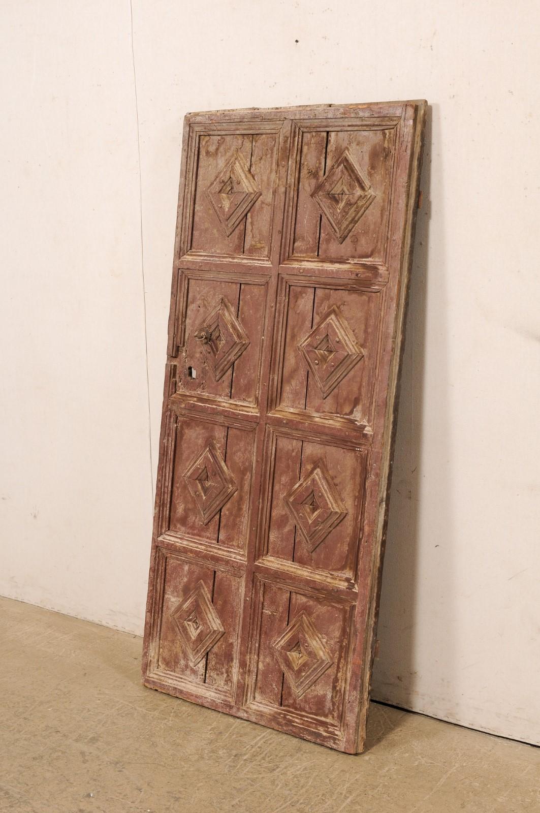 19th C. Spanish Eight-Panel Wood Door with Diamond Motiif & its Original Paint For Sale 2