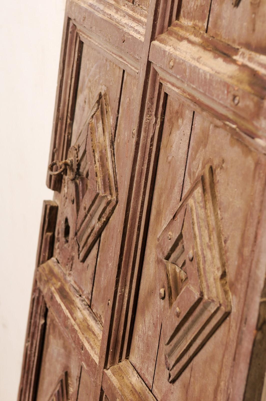 19th C. Spanish Eight-Panel Wood Door with Diamond Motiif & its Original Paint For Sale 3