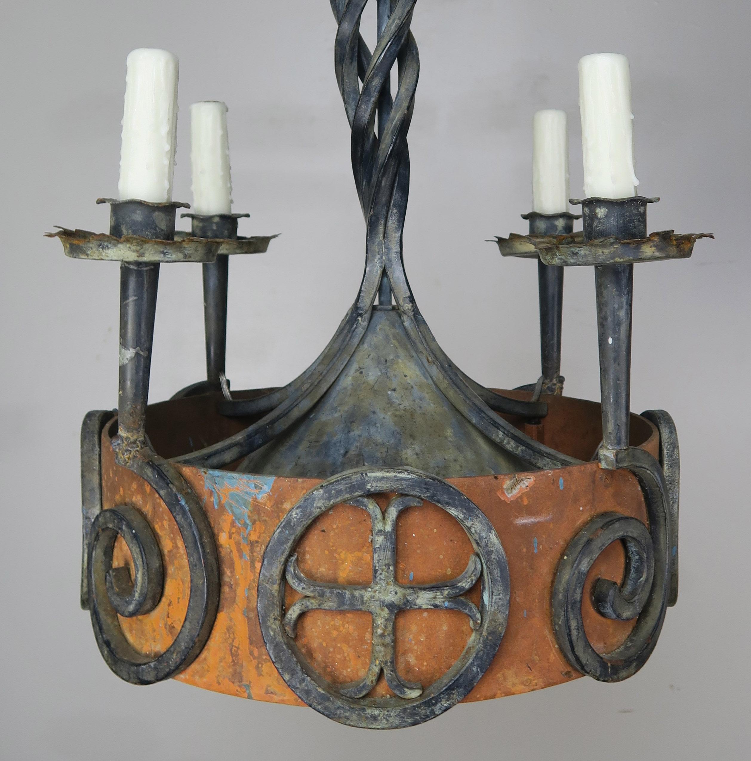 19th Century Spanish Gothic Iron Painted Chandelier 2