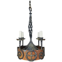 19th Century Spanish Gothic Iron Painted Chandelier