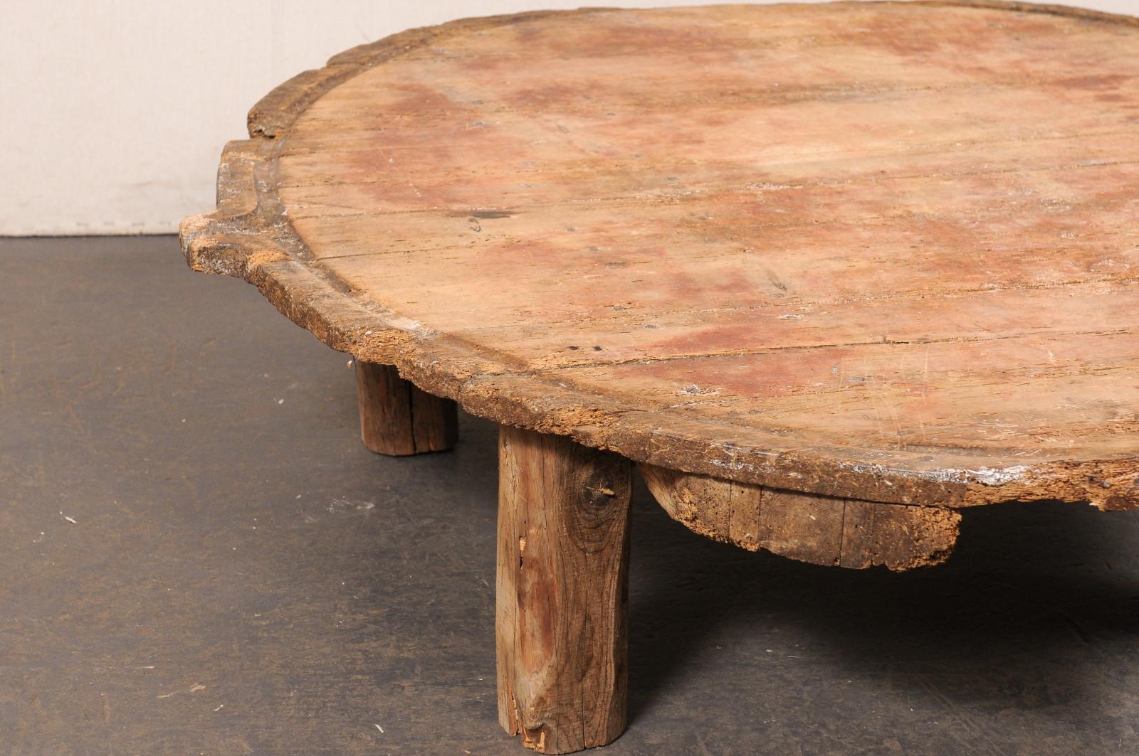 19th C. Spanish Olive-Press Top Coffee Table, Over 5 Ft Diameter In Good Condition In Atlanta, GA