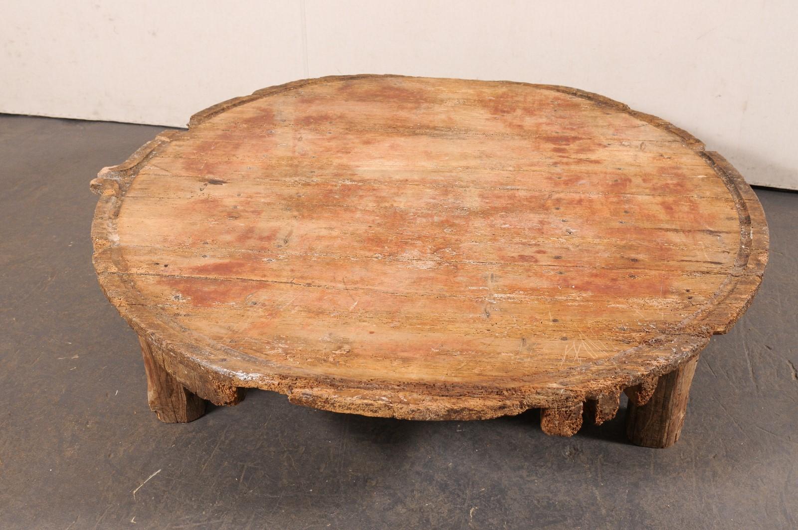 Wood 19th C. Spanish Olive-Press Top Coffee Table, Over 5 Ft Diameter