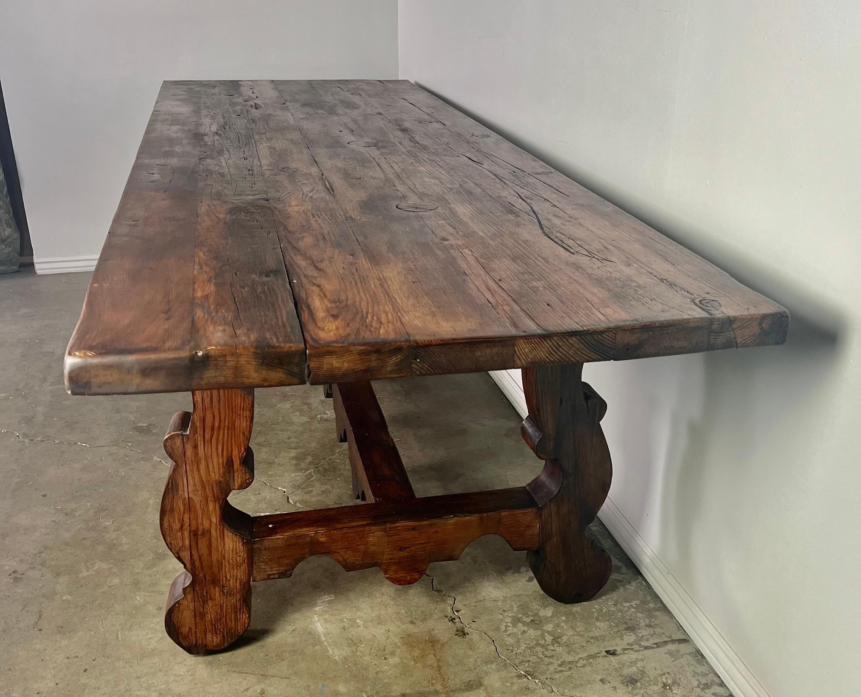 Walnut 19th C Spanish Pine Refractory Style Dining Table