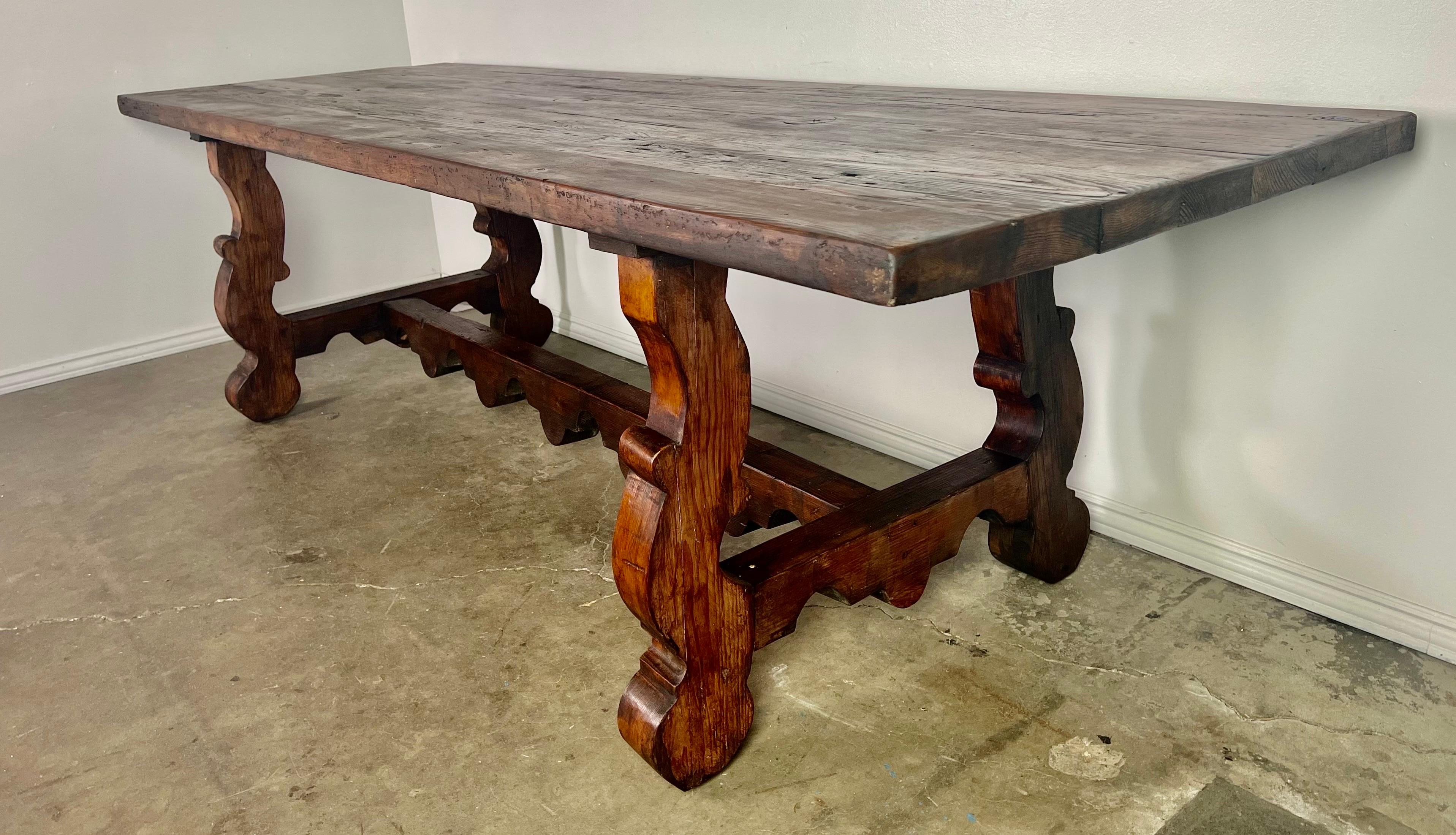 19th C Spanish Pine Refractory Style Dining Table 1
