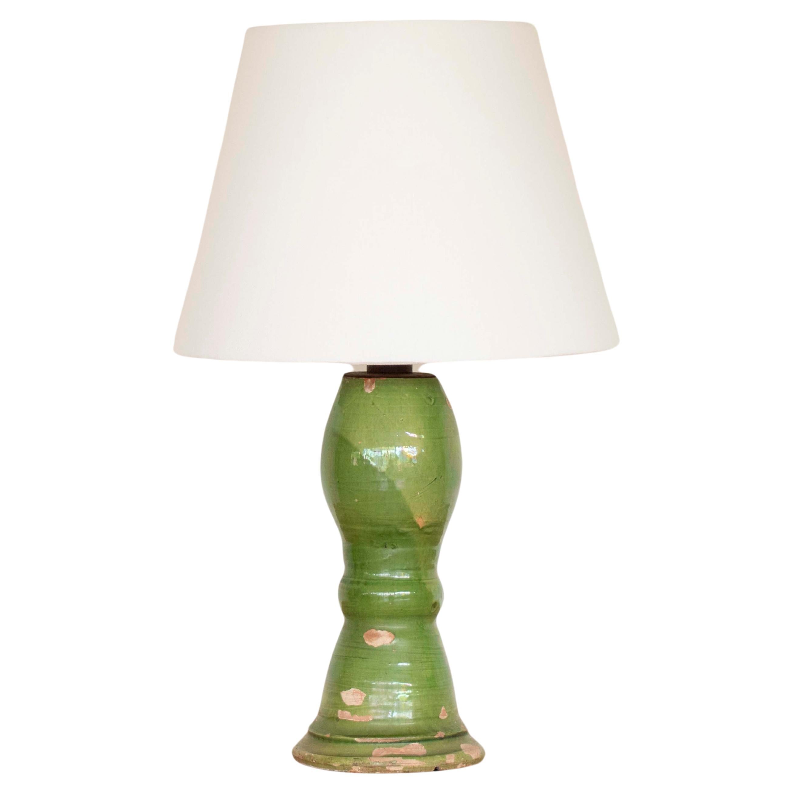 19th C. Spanish Terracotta Green Glaze Lamp