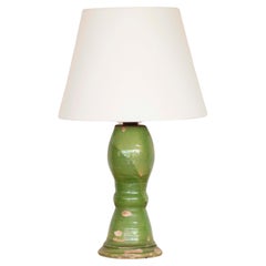19th C. Spanish Terracotta Green Glaze Lamp 