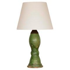 19th C. Spanish Terracotta Green Glaze Lamp