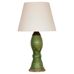 Antique 19th C. Spanish Terracotta Green Glaze Lamp 