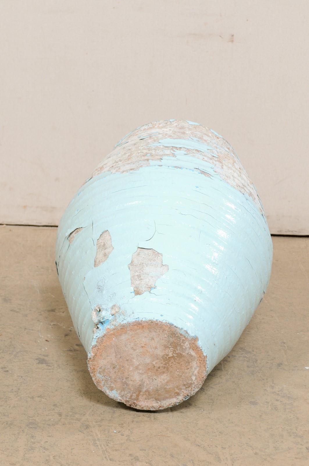 19th C. Spanish Vessel w/Lovely Patina & Pale Blue Glaze For Sale 6