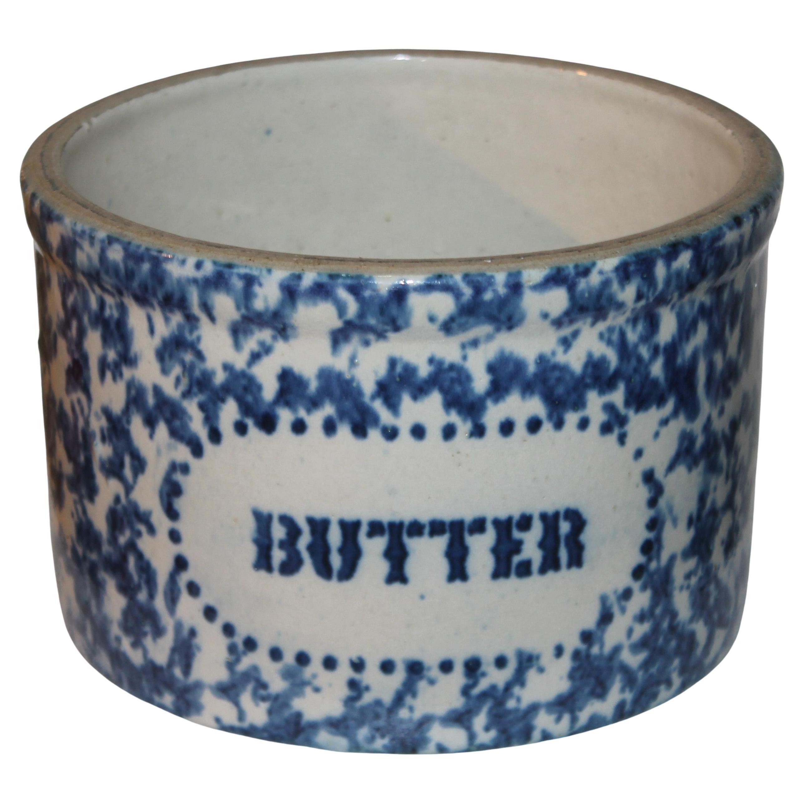 19th C Spongeware Butter Crock