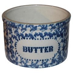 Antique 19th C Spongeware Butter Crock