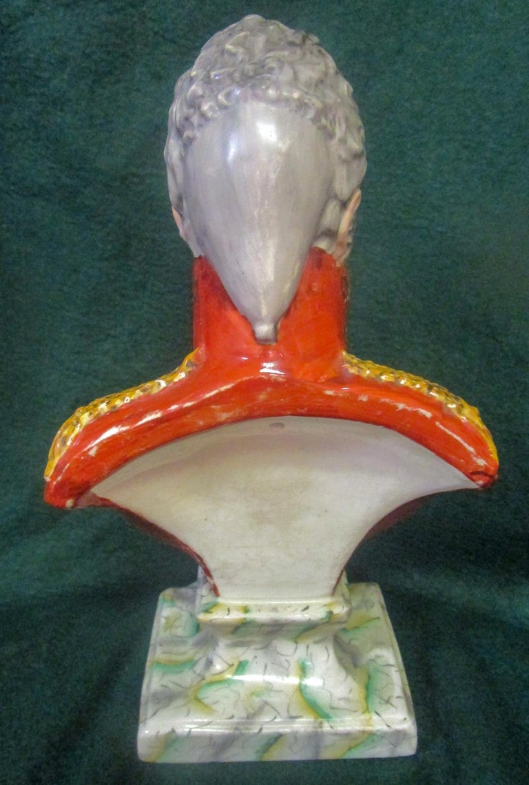 Painted 19th c Staffordshire Pottery Bust of Emperor Alexander I of Russia For Sale