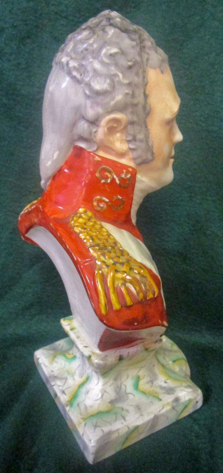 19th c Staffordshire Pottery Bust of Emperor Alexander I of Russia In Good Condition In Savannah, GA