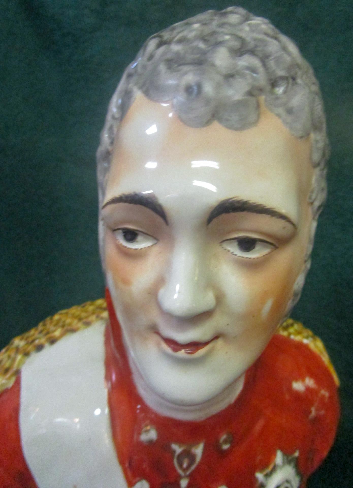 19th c Staffordshire Pottery Bust of Emperor Alexander I of Russia 1