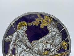 19th Century Stained Glass and Lead Greek God and Goddess Circular Window