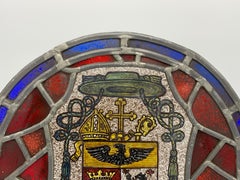 19th Century Stained Glass and Lead "Salus Animarum Suprema Lex" Crest Window
