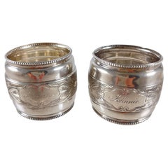 Servilleteros de plata de ley con corte brillante, pareja, S. XIX