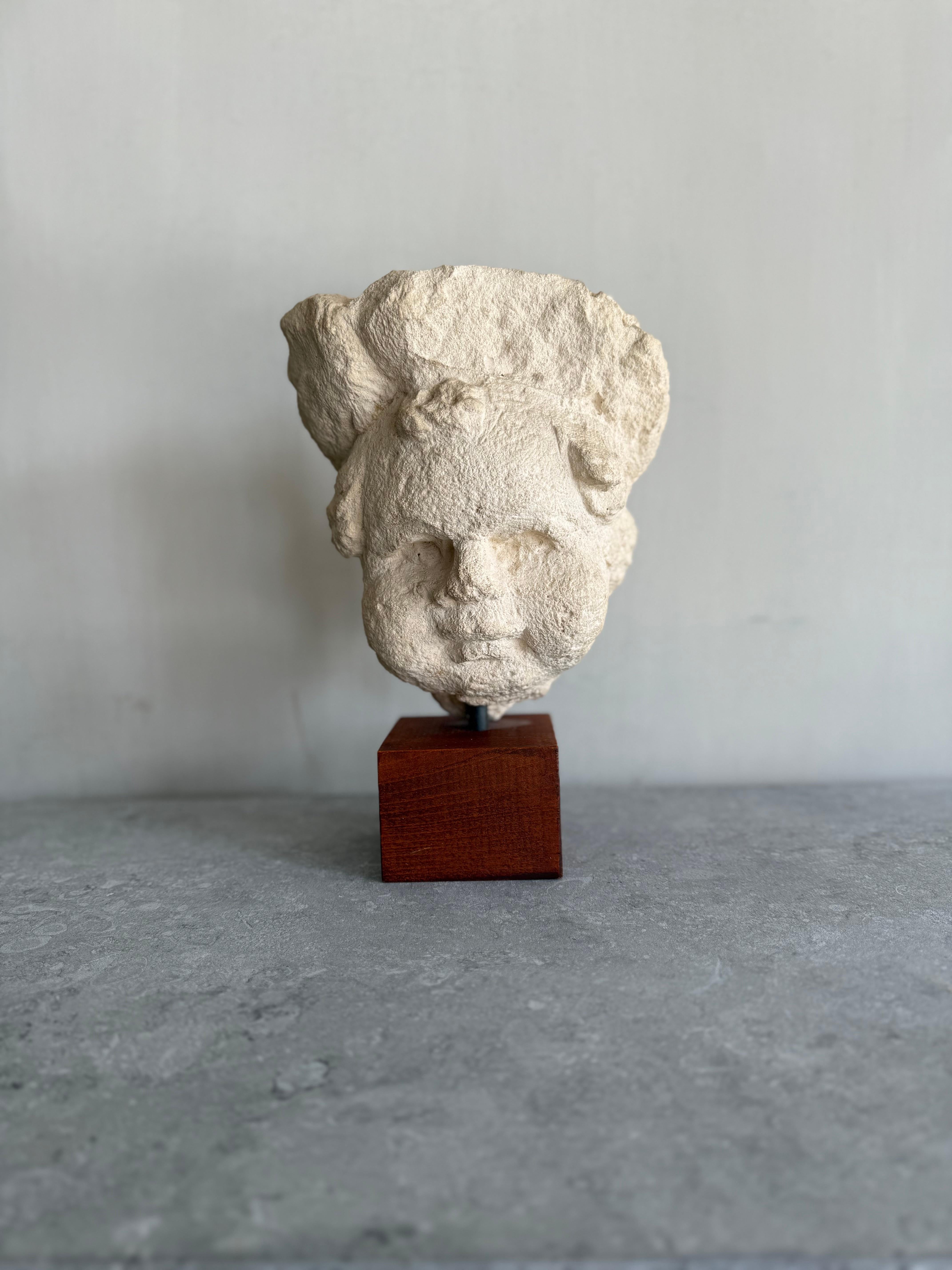 Altro Testa di bambino scolpita in pietra del XIX secolo A.I.C. in vendita