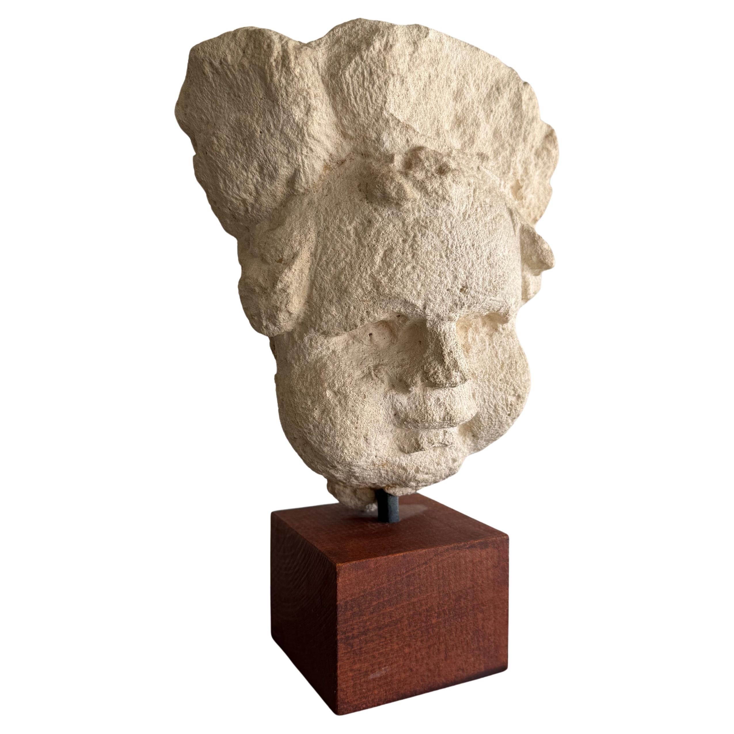 19th C Stone Sculpted Child's Head