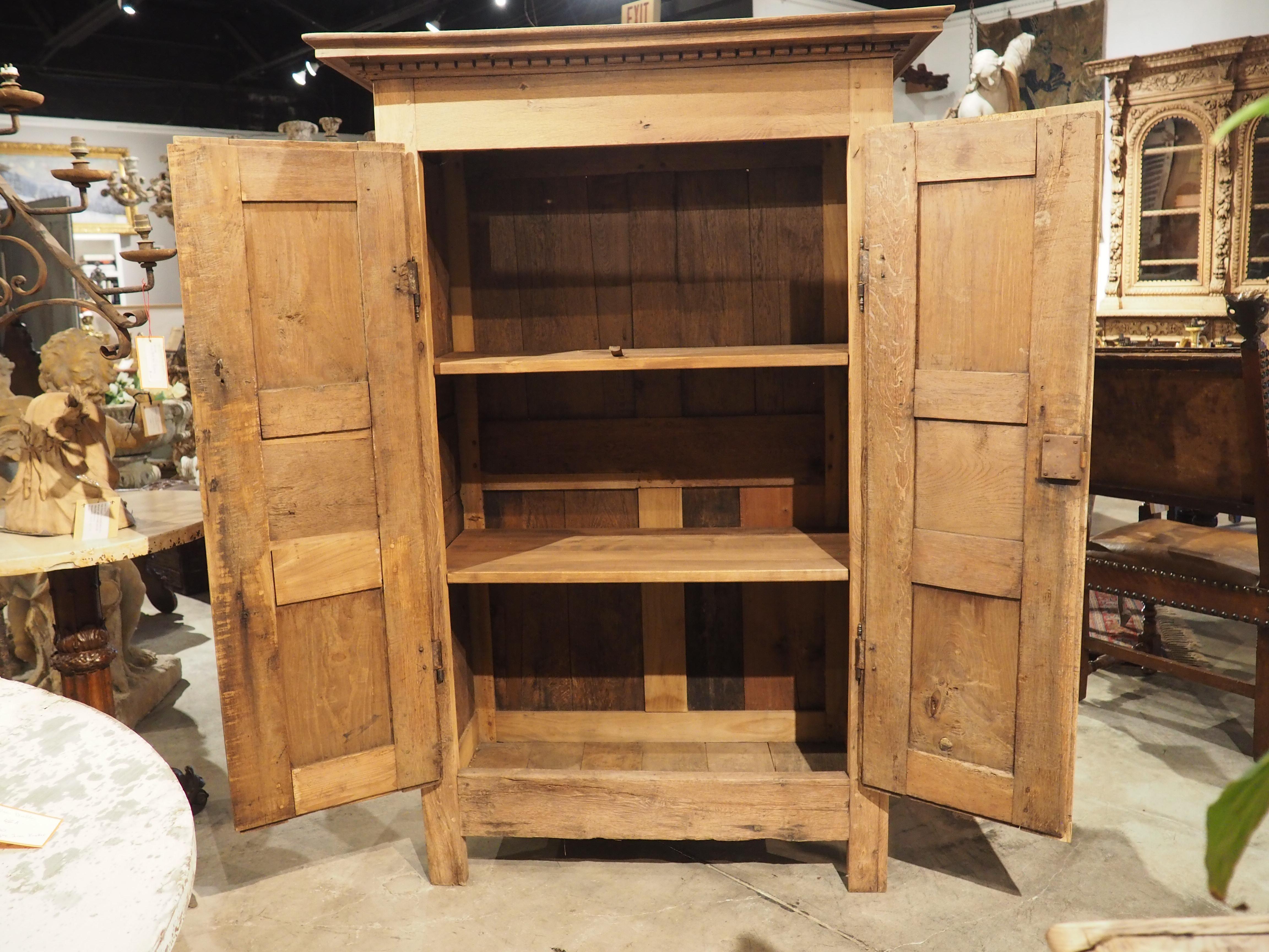 19th C. Stripped Oak and Chestnut Diamond Point Armoire from Brittany France 2