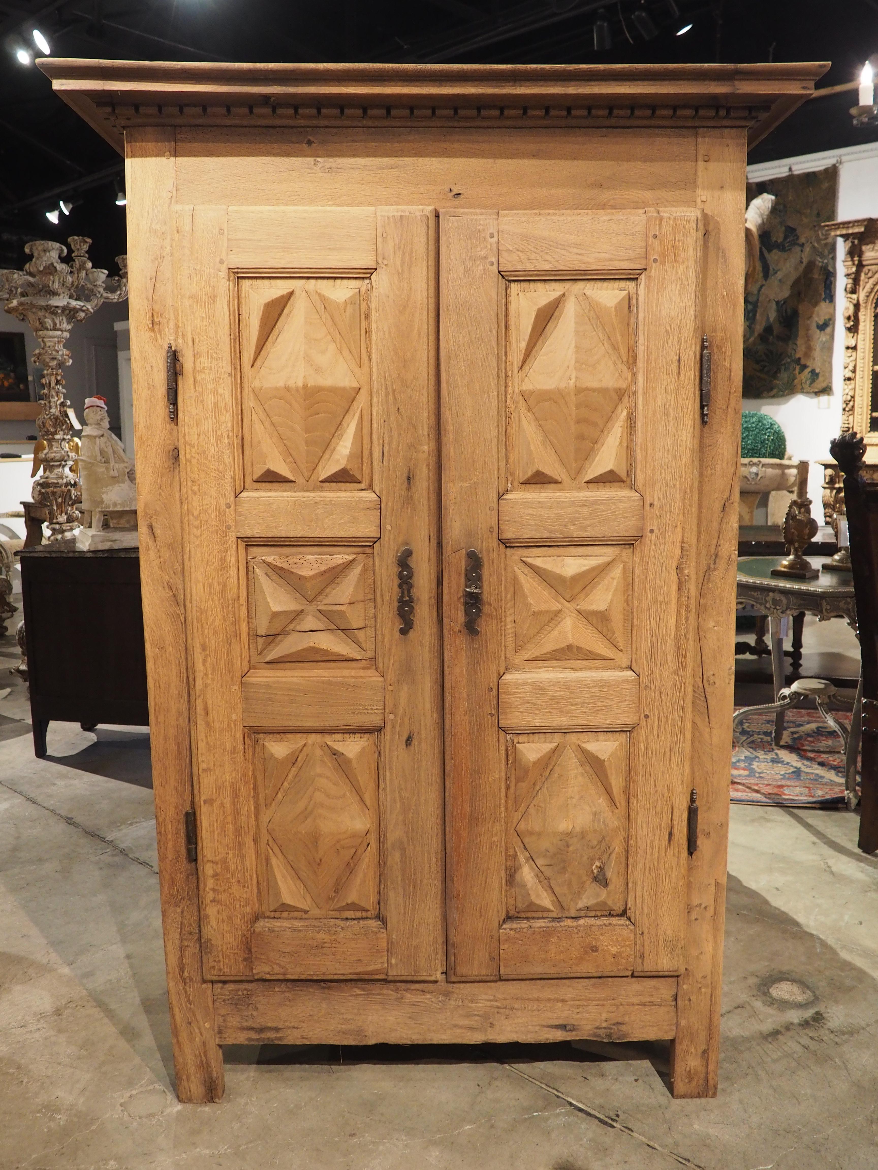 19th C. Stripped Oak and Chestnut Diamond Point Armoire from Brittany France 10