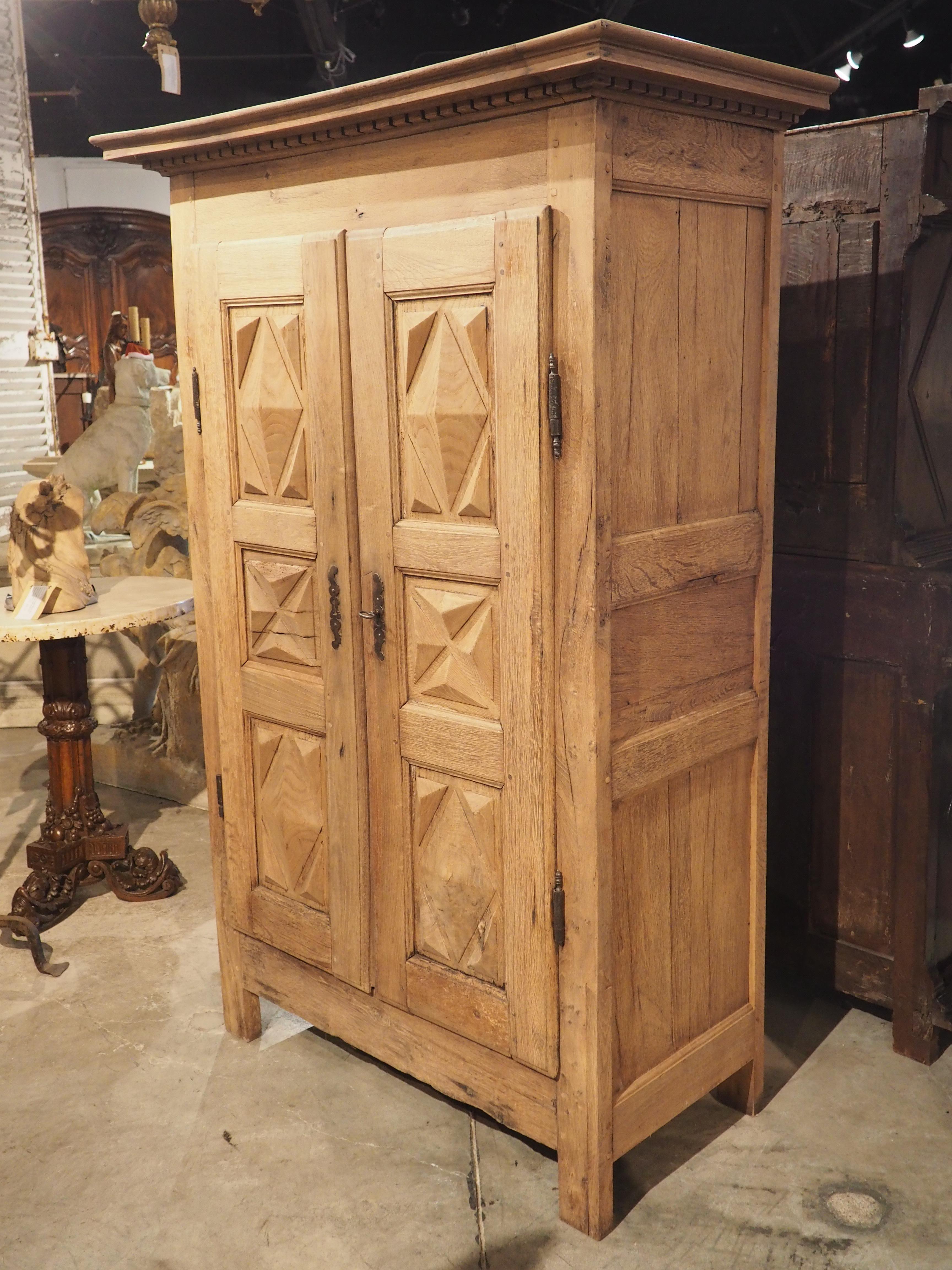 19th C. Stripped Oak and Chestnut Diamond Point Armoire from Brittany France 12