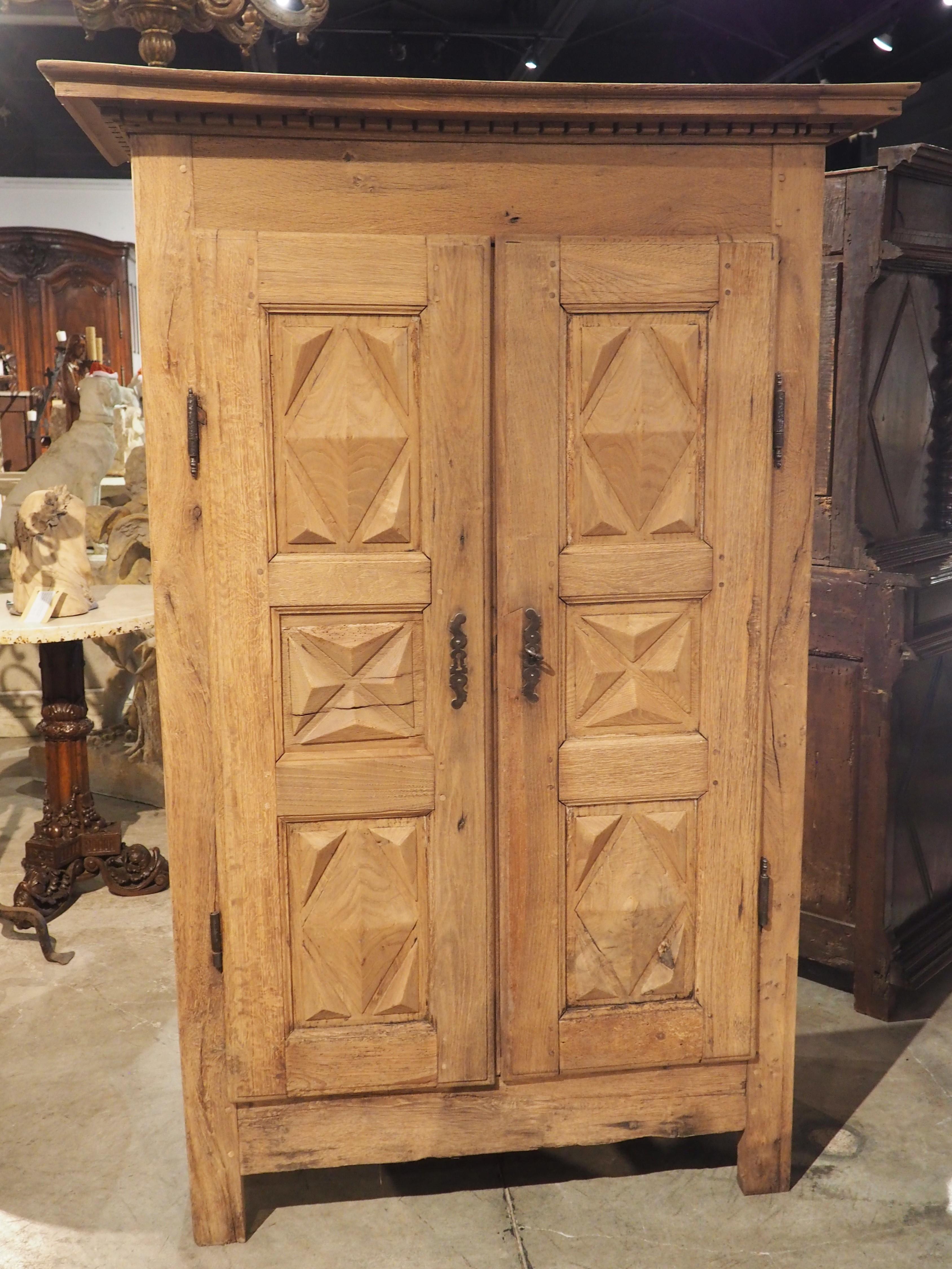 Louis XIII 19th C. Stripped Oak and Chestnut Diamond Point Armoire from Brittany France