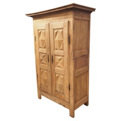 19th C. Stripped Oak and Chestnut Diamond Point Armoire from Brittany France