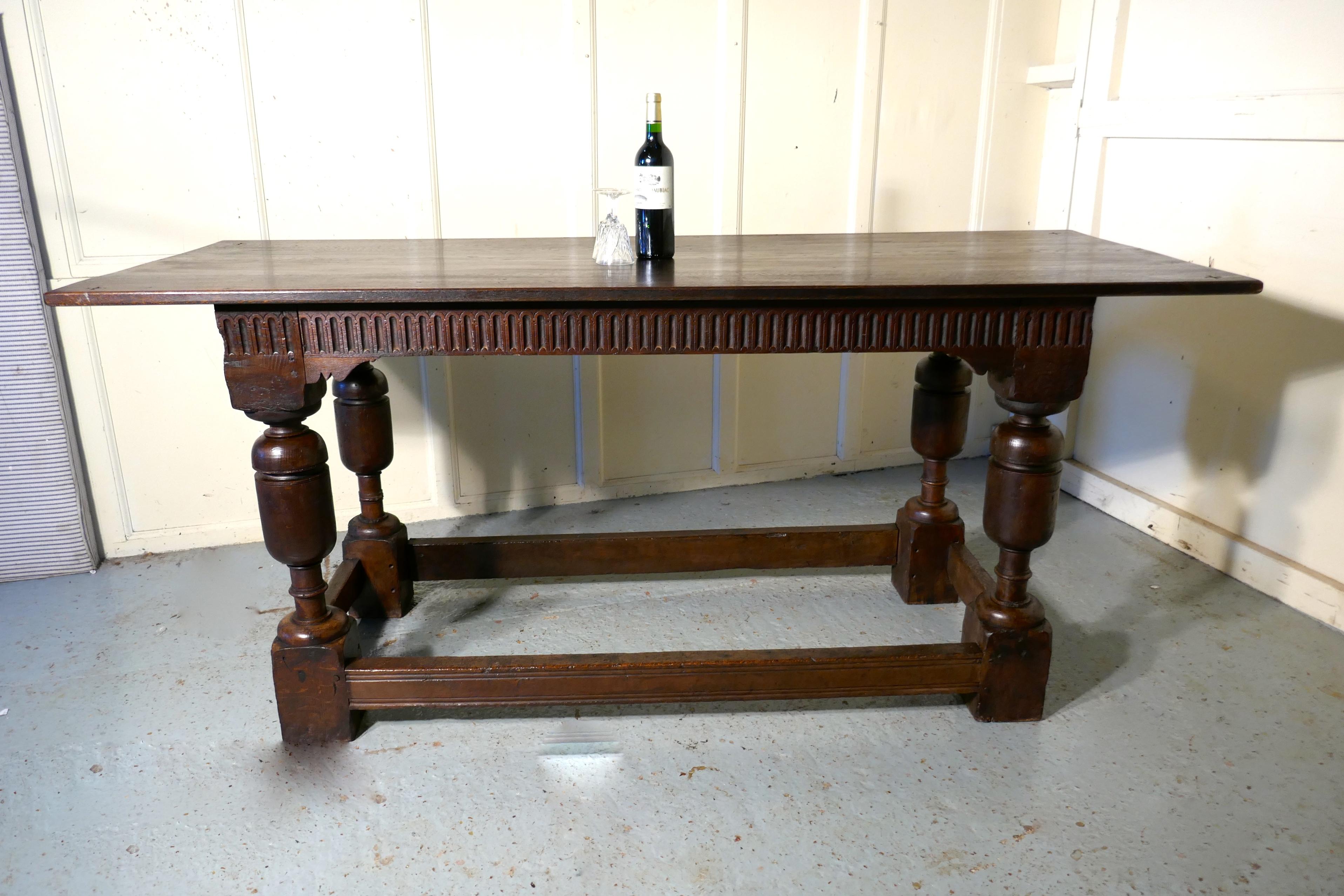 19th C Sturdy Heavy Carved Oak Table   This is a wonderful table For Sale 5