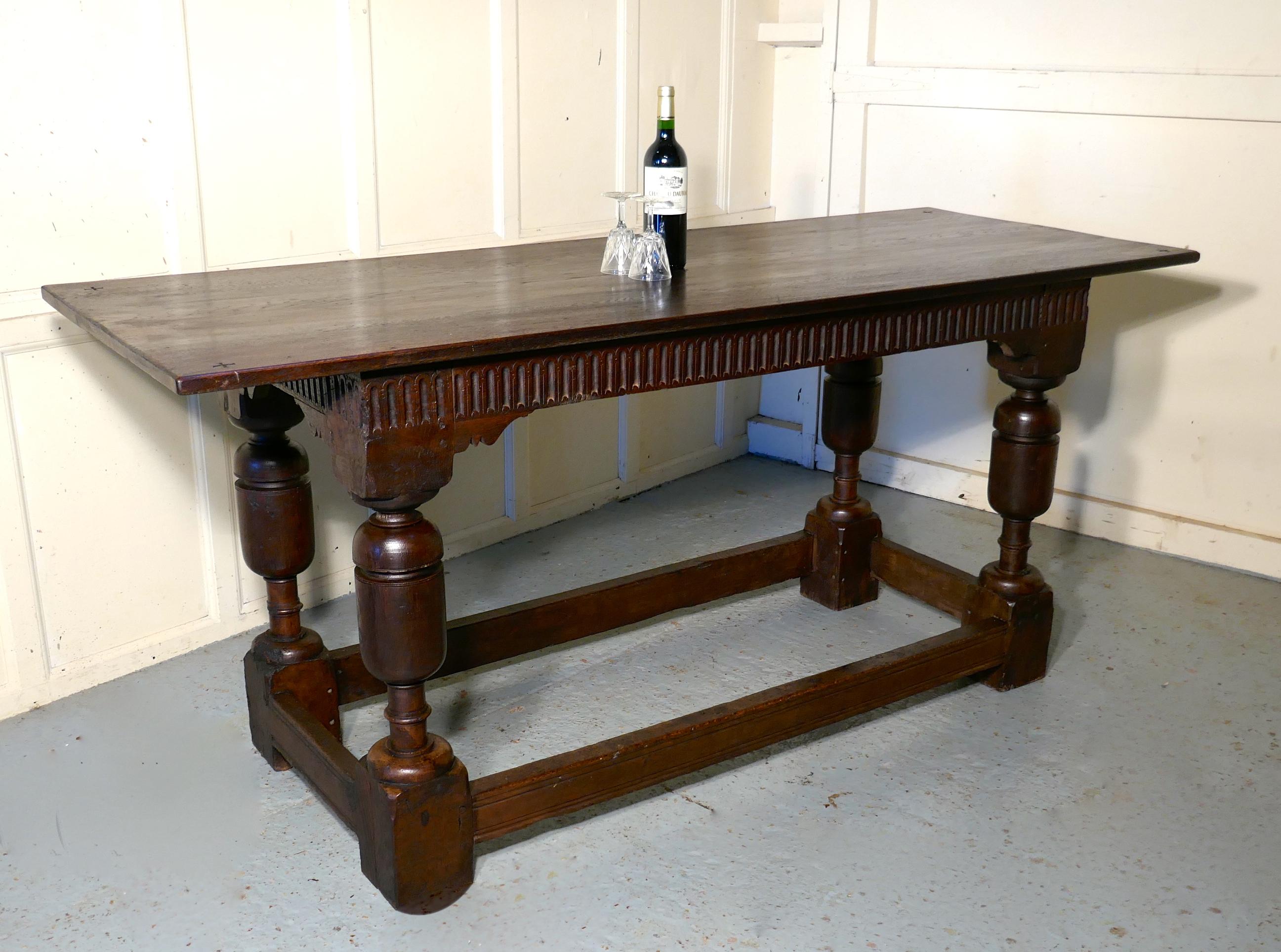 19th C Sturdy Heavy Carved Oak Table   This is a wonderful table For Sale 6