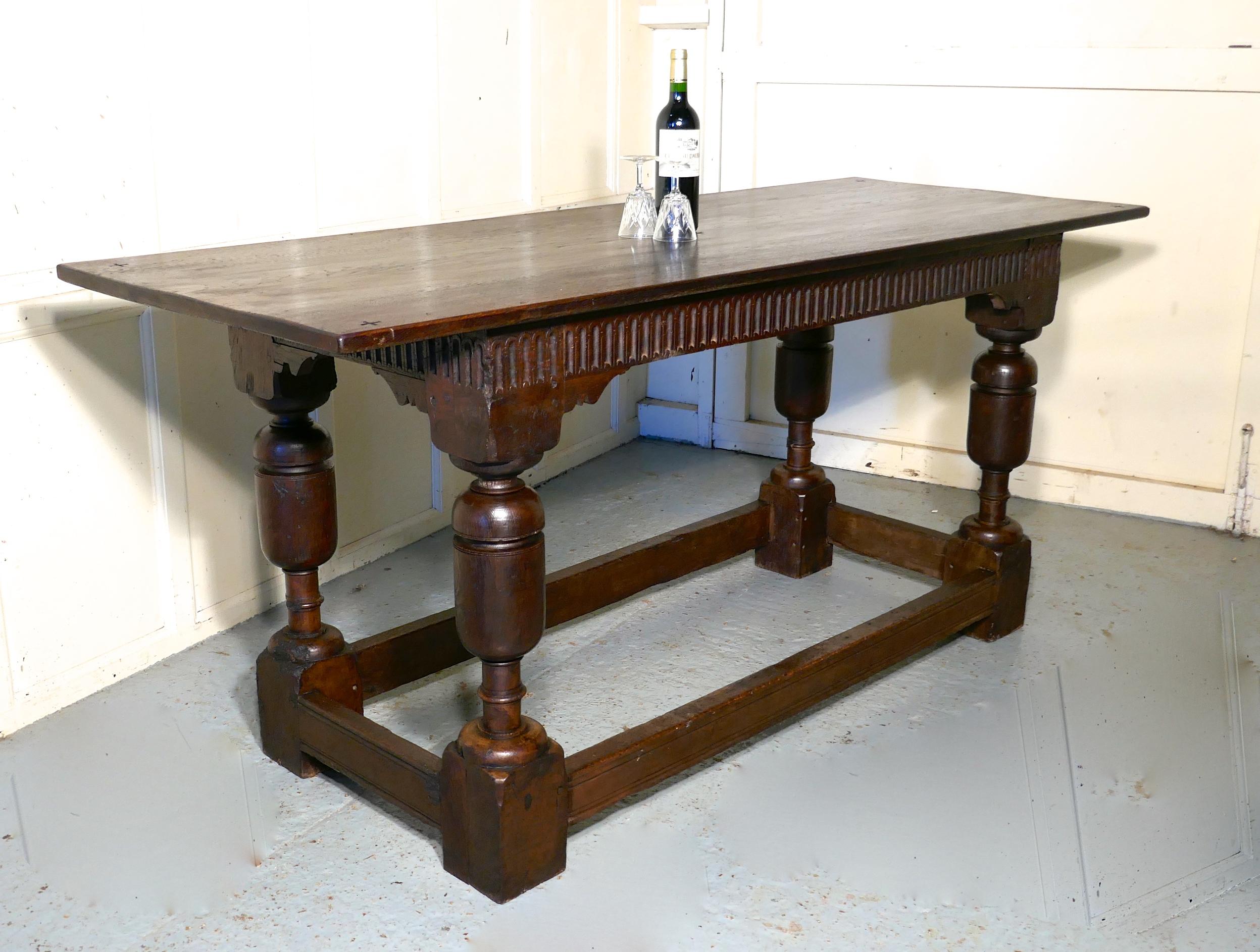 19th C Sturdy Heavy Carved Oak Table   This is a wonderful table For Sale 7