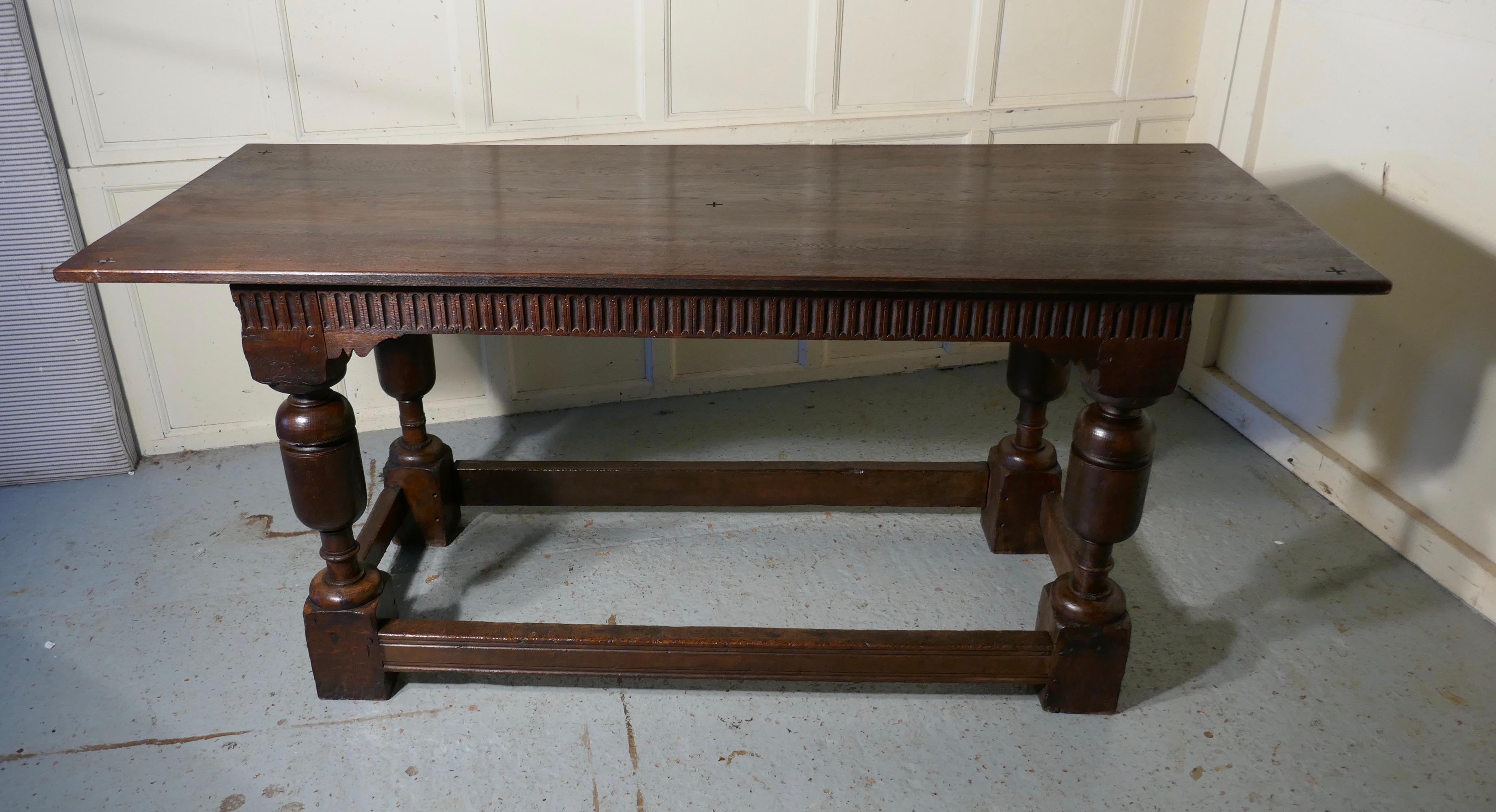 Gothic 19th C Sturdy Heavy Carved Oak Table   This is a wonderful table For Sale