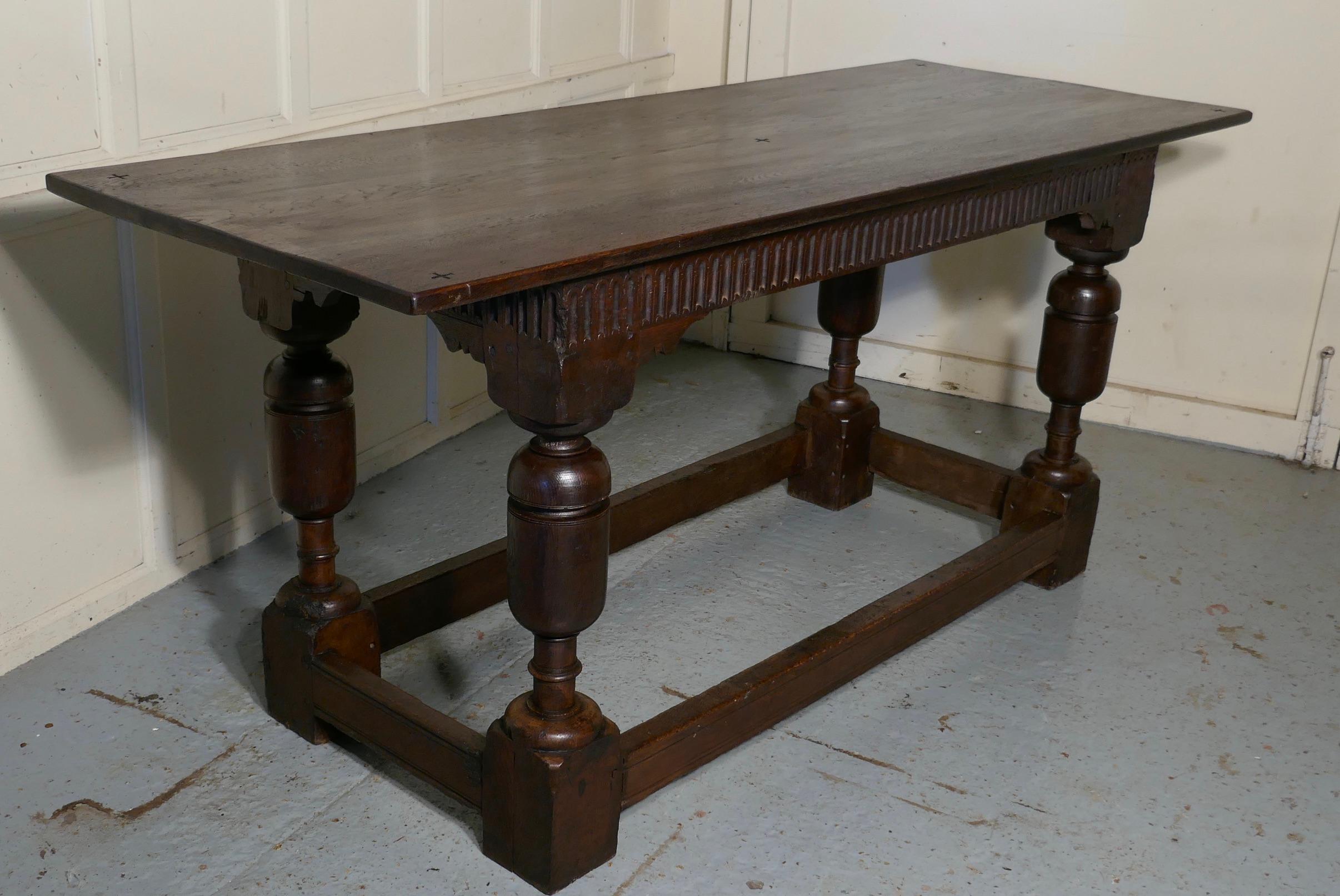 19th Century 19th C Sturdy Heavy Carved Oak Table   This is a wonderful table For Sale
