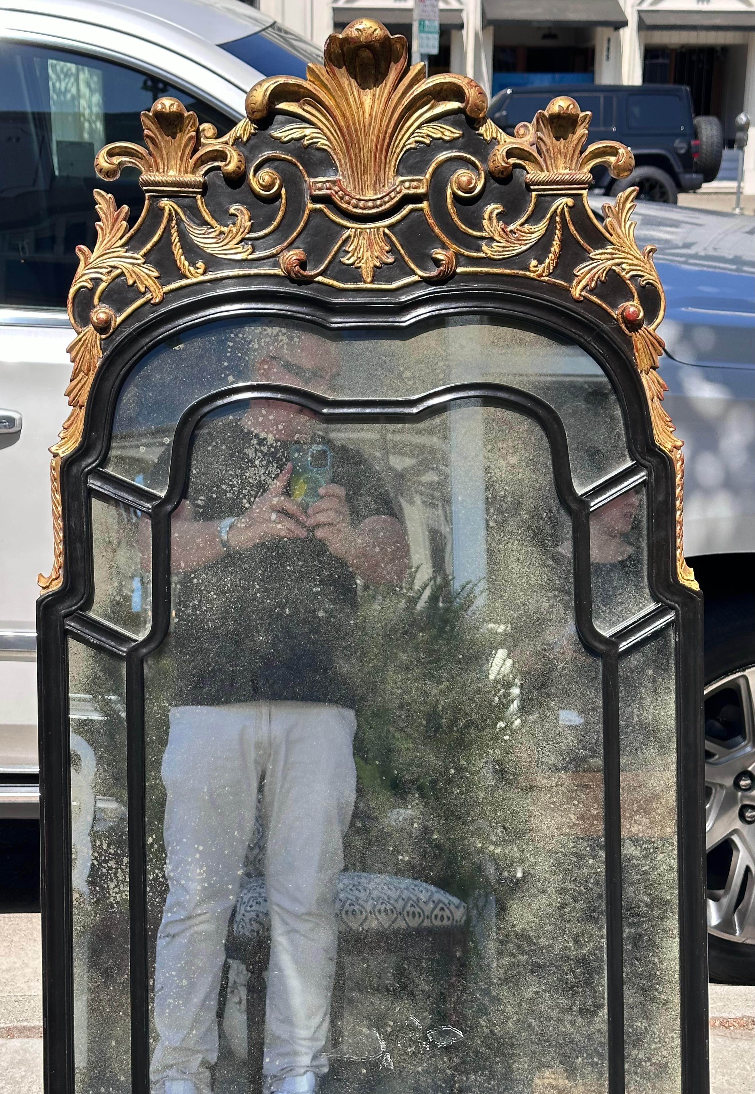 19th C Style Burton-Ching Regency Black & Gold Mirror In Good Condition For Sale In LOS ANGELES, CA
