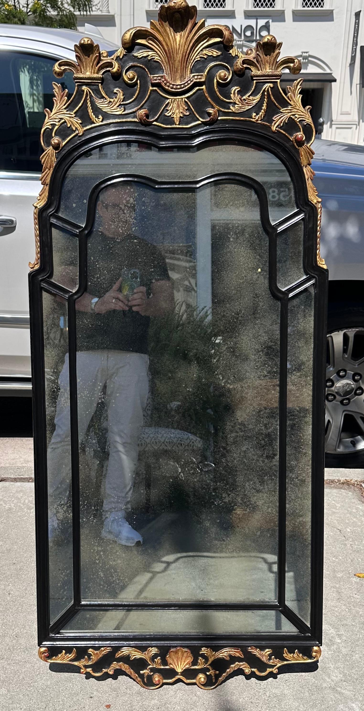 Contemporary 19th C Style Burton-Ching Regency Black & Gold Mirror For Sale