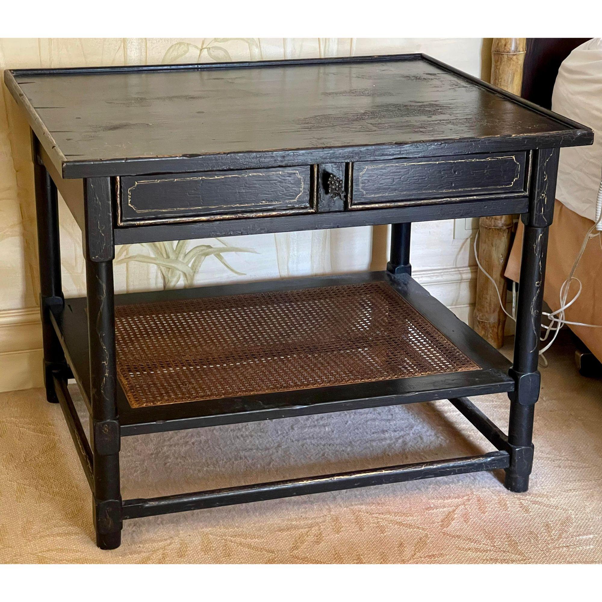 North American 19th C Style Charles Pollock Black & Gold Chinoiserie Side Table For Sale