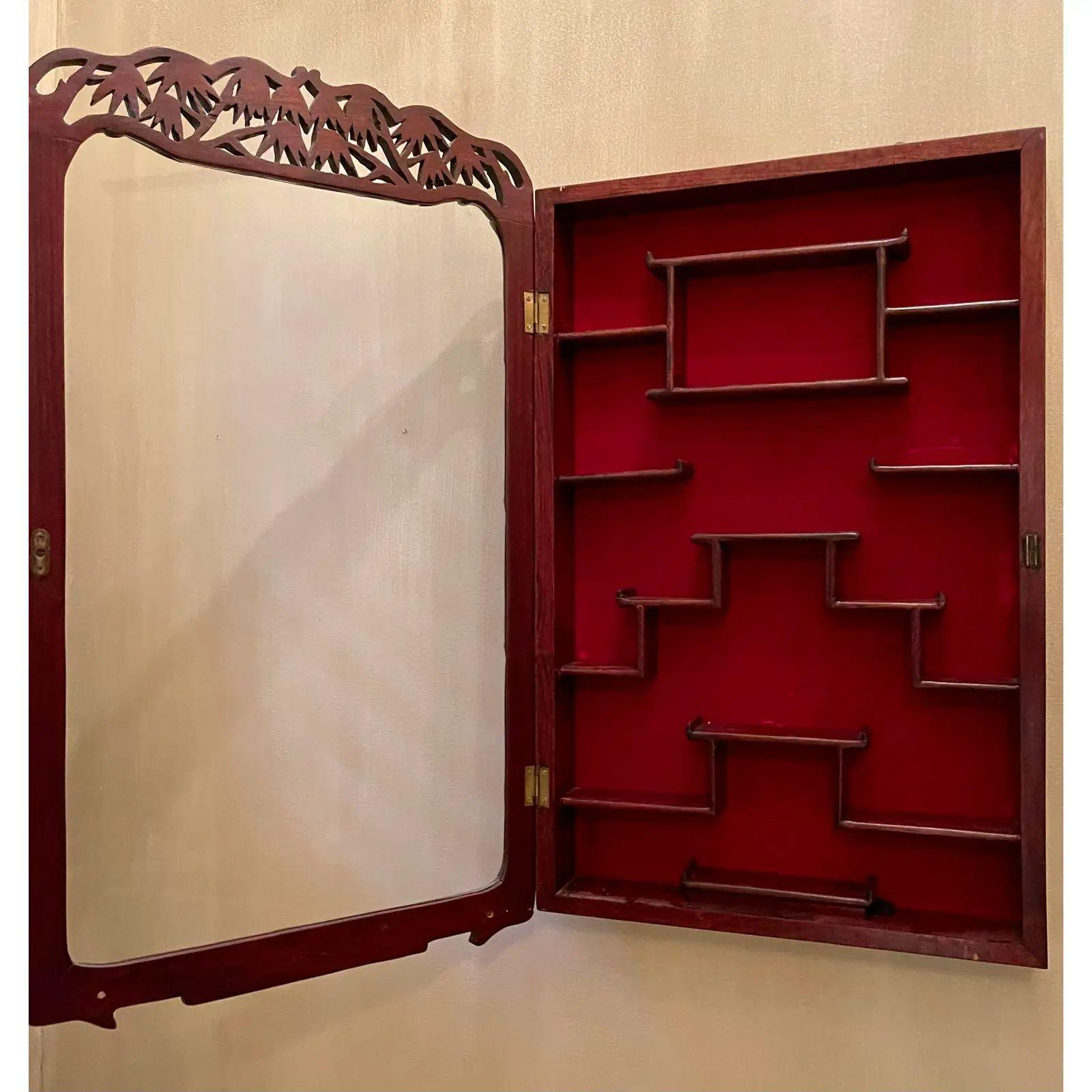 Chinoiserie 19th Century Style Chinese Rosewood Wall Mounted Display Cabinet Vitrine