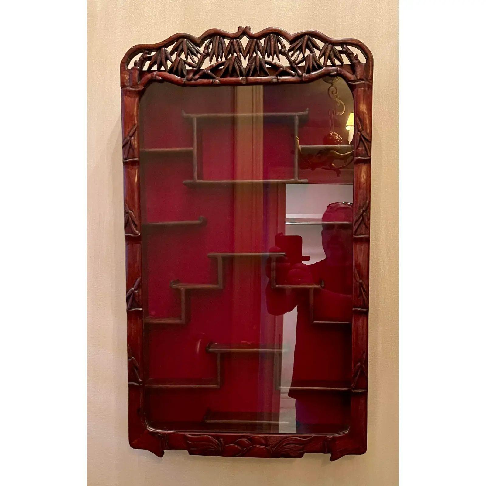 19th Century Style Chinese Rosewood Wall Mounted Display Cabinet Vitrine In Good Condition In LOS ANGELES, CA