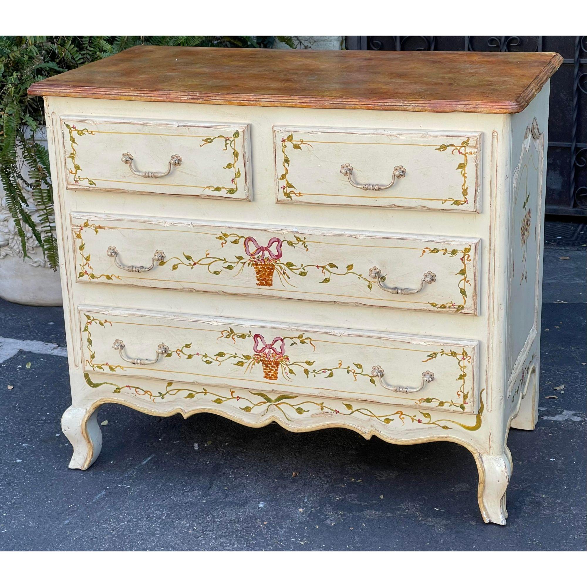French Provincial 19th Century Style French Country Painted Chest of Drawers Commode For Sale