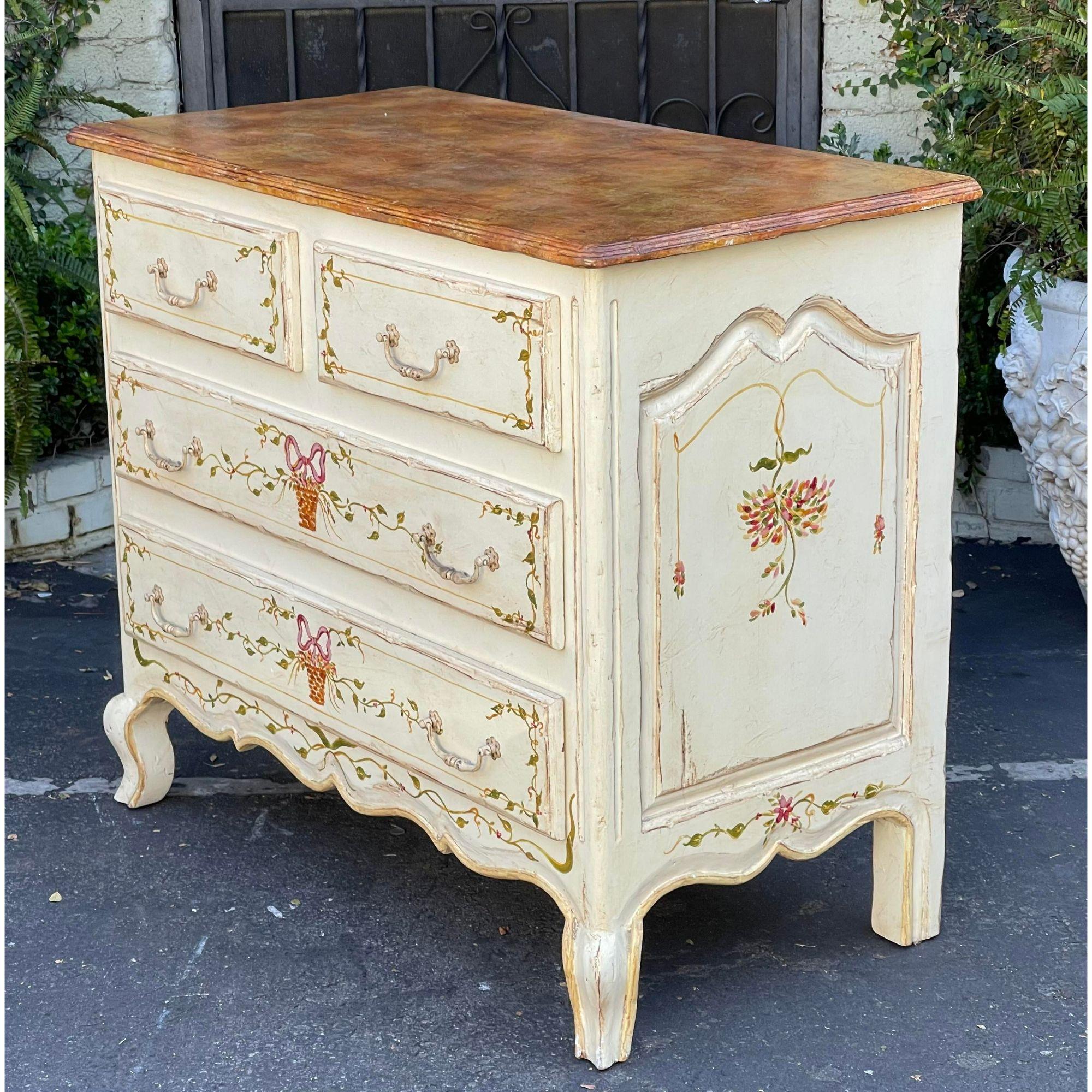 19th Century Style French Country Painted Chest of Drawers Commode In Good Condition For Sale In LOS ANGELES, CA